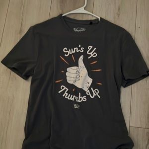 cute thumbs up shirt, medium light navy
